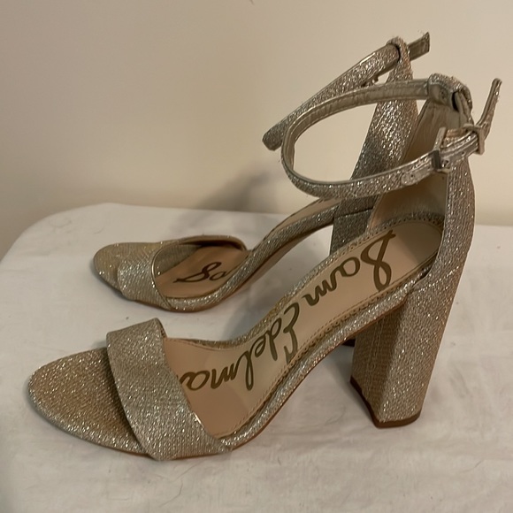 Sam Edelman Yaro Glittery Open Toe Strap Block Heels in Jute Glam Mesh Size 6.5 - Picture 5 of 12
